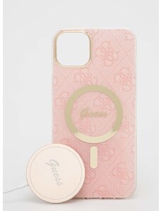Puzdro na telefón a nabíjačka Guess iPhone 14 Plus 6,7'' ružová farba