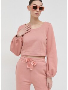 Bavlnená mikina Guess dámska, ružová farba, jednofarebná