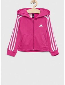 Detská mikina adidas G TR-ES 3S ružová farba, s kapucňou, jednofarebná