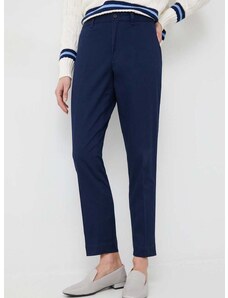 Nohavice Polo Ralph Lauren dámske,tmavomodrá farba,rovné,vysoký pás,211890343