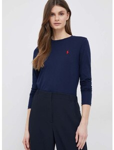 Bavlnené tričko s dlhým rukávom Polo Ralph Lauren tmavomodrá farba,211898699