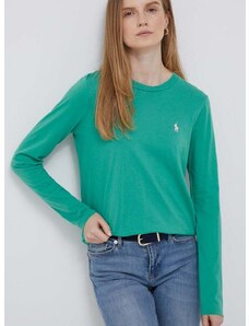 Bavlnené tričko s dlhým rukávom Polo Ralph Lauren zelená farba,211898699