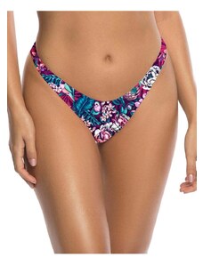 Relleciga Modro-fuchsiové kvetované plavkové tangá High Cut Cheeky Bikini Rio