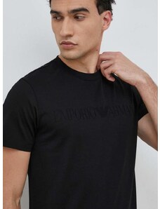 Bavlnené tričko Emporio Armani čierna farba, s nášivkou, 8N1TD2 1JGYZ