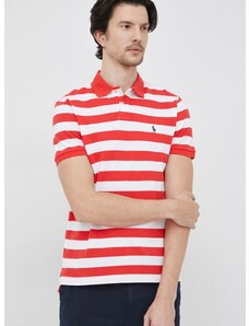 Bavlnené polo tričko Polo Ralph Lauren červená farba, vzorované