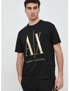 Bavlnené tričko Armani Exchange čierna farba, s nášivkou, 8NZTPQ ZJH4Z NOS