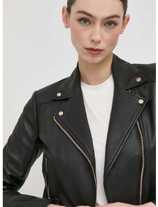 Kožená bunda Pinko dámska, čierna farba, prechodná, 100267.Y6WL