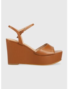 Kožené sandále Guess ZIONE2 dámske, hnedá farba, na kline