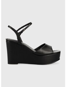 Kožené sandále Guess ZIONE2 dámske, čierna farba, na kline