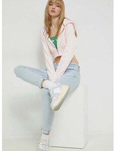 Mikina Tommy Jeans dámska, ružová farba, s kapucňou, jednofarebná