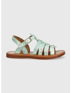 Detské kožené sandále Pom D'api tyrkysová farba