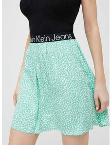 Sukňa Calvin Klein Jeans zelená farba, mini, áčkový strih