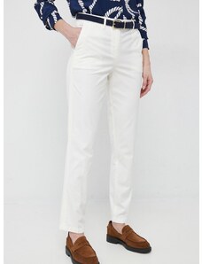 Nohavice Tommy Hilfiger dámske, biela farba, rovné, stredne vysoký pás