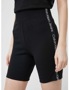 Šortky Calvin Klein Jeans dámske, čierna farba, s nášivkou, vysoký pás