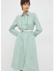 Bavlnené šaty Tommy Hilfiger zelená farba, midi, áčkový strih
