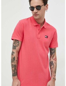 Bavlnené polo tričko Tommy Jeans ružová farba, s nášivkou