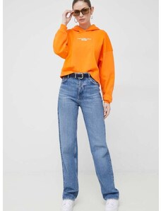 Mikina Calvin Klein Jeans dámska, oranžová farba, s kapucňou, s nášivkou