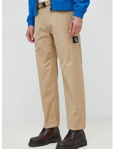 Nohavice Calvin Klein Jeans pánske, hnedá farba, rovné