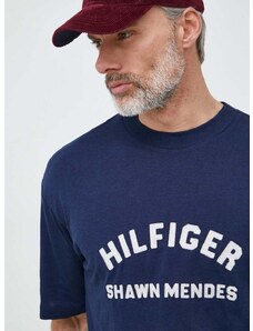 Tričko Tommy Hilfiger x Shawn Mendes pánske, tmavomodrá farba, s potlačou