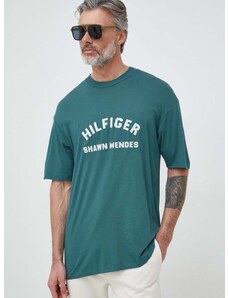 Tričko Tommy Hilfiger x Shawn Mendes pánske, tyrkysová farba, s potlačou
