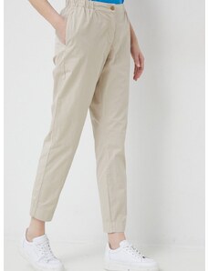 Bavlnené nohavice Tommy Hilfiger béžová farba, rovné, vysoký pás