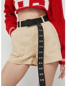 Šortky Tommy Jeans dámske, béžová farba, jednofarebné, vysoký pás