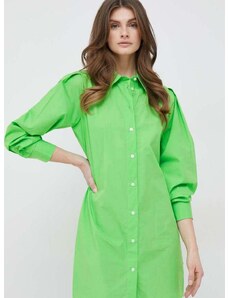 Bavlnené šaty Tommy Hilfiger zelená farba, mini, rovný strih