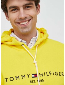 Mikina Tommy Hilfiger pánska, žltá farba, s kapucňou, s nášivkou