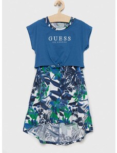 Dievčenské šaty Guess tyrkysová farba, mini, áčkový strih