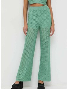 Nohavice Guess dámske, zelená farba, široké, vysoký pás