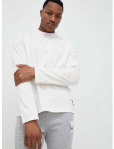 Bavlnené tričko s dlhým rukávom adidas béžová farba, jednofarebné