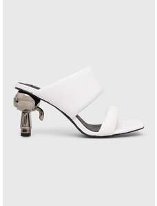 Kožené šľapky Karl Lagerfeld IKON HEEL dámske, biela farba, na podpätku, KL39005