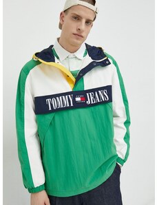 Bunda Tommy Jeans pánska, zelená farba, prechodná, oversize
