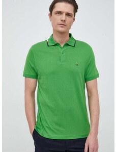 Polo tričko Tommy Hilfiger pánske, zelená farba, jednofarebné