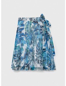Dievčenská sukňa Guess tyrkysová farba, midi, áčkový strih