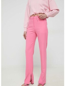 Nohavice HUGO dámske, ružová farba, rovné, vysoký pás