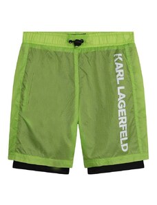 Detské krátke nohavice Karl Lagerfeld zelená farba, nastaviteľný pás