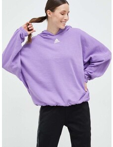 Mikina adidas dámska, fialová farba, s kapucňou, jednofarebná