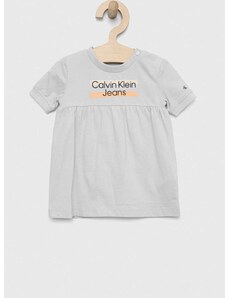 Dievčenské šaty Calvin Klein Jeans šedá farba, mini, áčkový strih