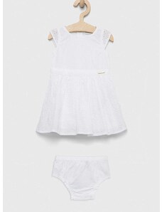 Detské bavlnené šaty Guess biela farba, mini, áčkový strih