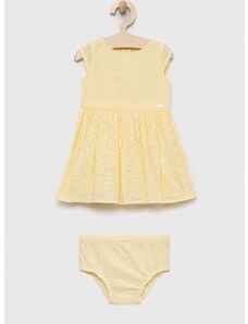 Detské bavlnené šaty Guess žltá farba, mini, áčkový strih