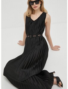 Šaty Armani Exchange čierna farba, midi, áčkový strih