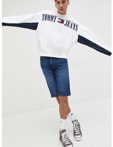 Mikina Tommy Jeans pánska, biela farba, s nášivkou