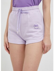 Bavlnené šortky Pinko fialová farba, s potlačou, vysoký pás
