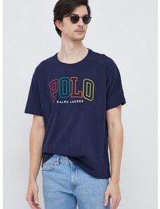Bavlnené tričko Polo Ralph Lauren tmavomodrá farba, s nášivkou