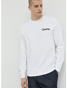 Bavlnené tričko s dlhým rukávom Converse biela farba, s nášivkou