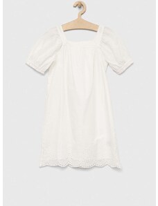 Dievčenské bavlnené šaty GAP biela farba, mini, rovný strih