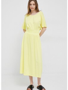 Bavlnené šaty Deha žltá farba, midi, áčkový strih