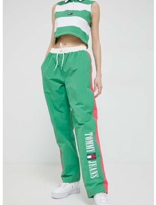 Tepláky Tommy Jeans zelená farba, vzorované