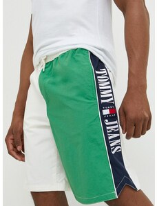 Šortky Tommy Jeans pánske, zelená farba